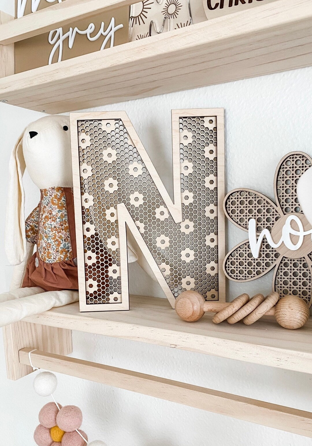 Daisy Rattan Letters, Nursery Letters, Above Crib Sign, Nursery Shelf Decor, Wooden Name Sign, Bo... | Etsy (US)