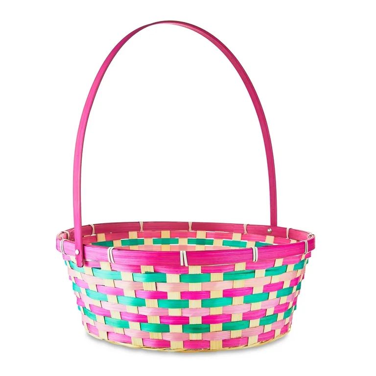 Easter Extra Large Round Pink Bamboo Basket, by Way To Celebrate - Walmart.com | Walmart (US)