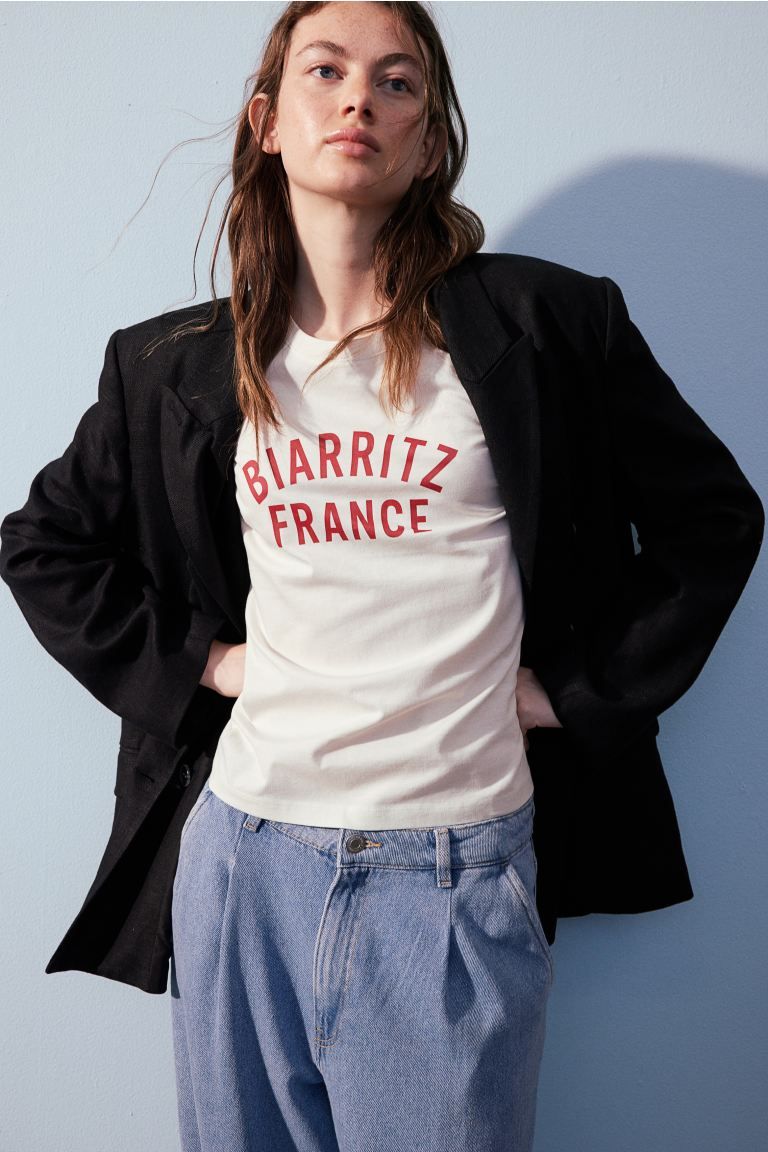 Printed T-shirt - White/Biarritz - Ladies | H&M GB | H&M (UK, MY, IN, SG, PH, TW, HK)