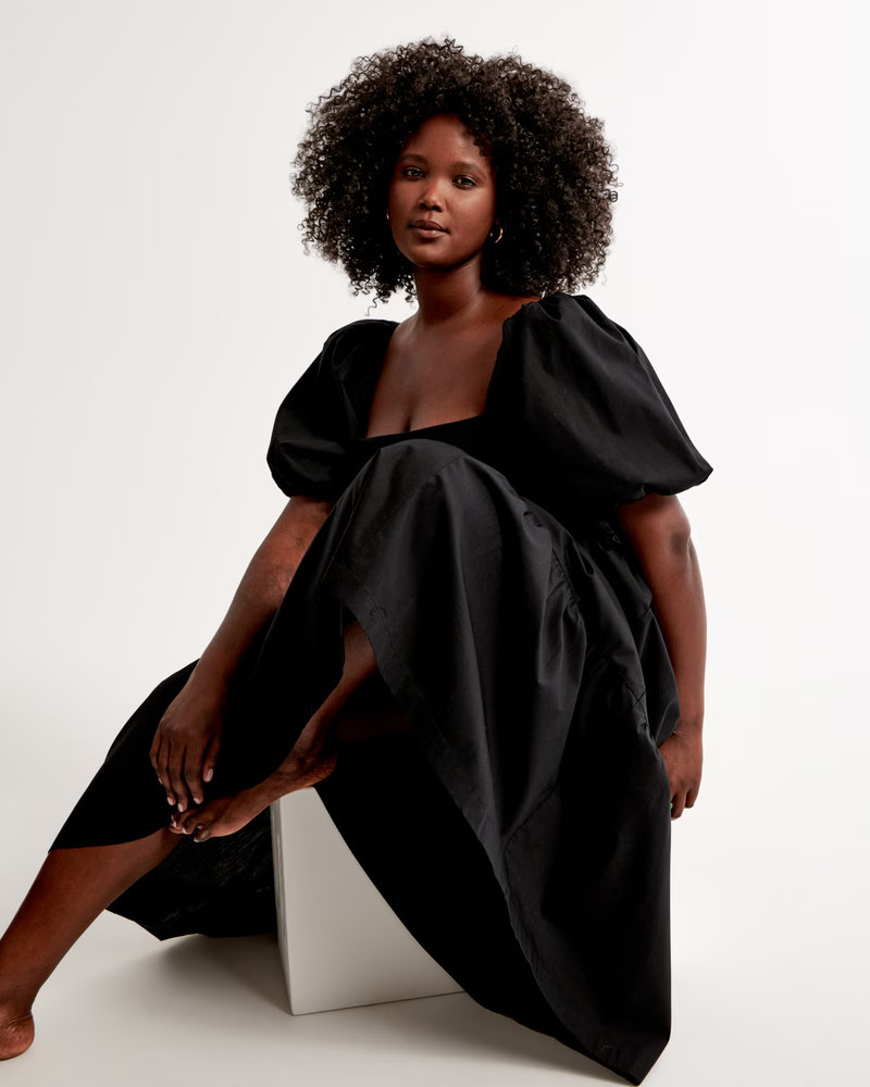 Emerson Poplin Puff Sleeve Midi Dress | Abercrombie & Fitch (US)