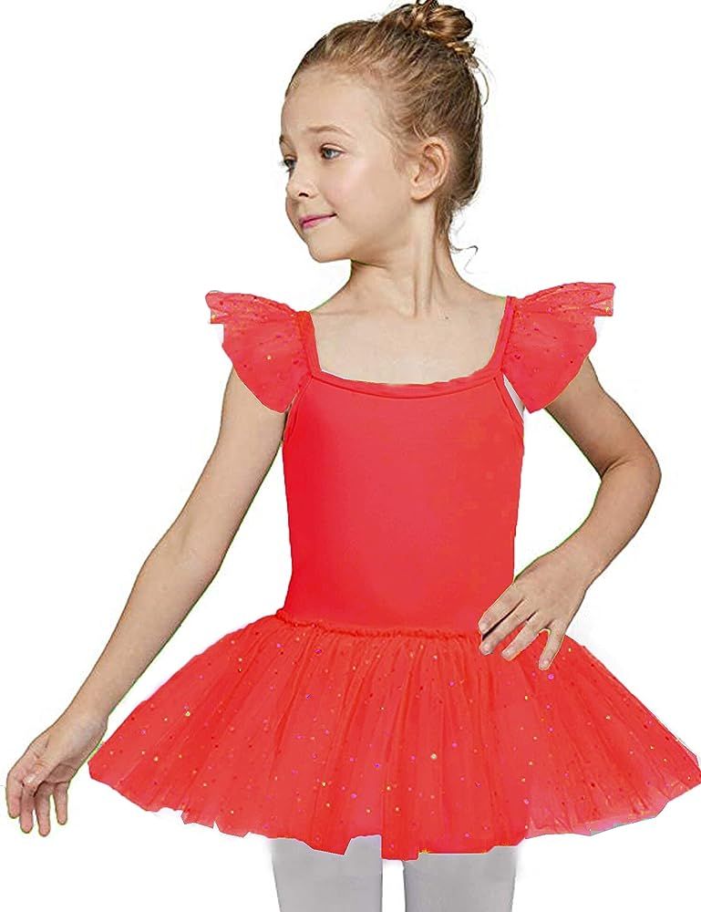 Kidsmian Girls` Skirted Angel-Sleeve Leotard Ballet Dance with Spark Tutu Toddler | Amazon (US)