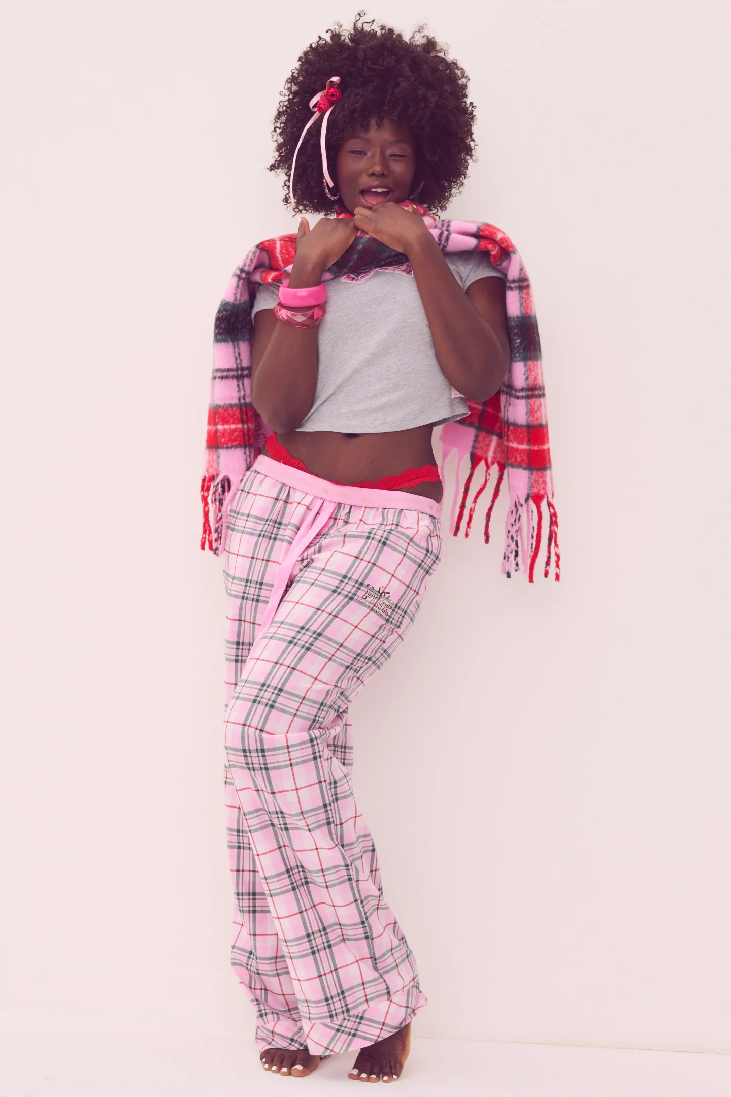 PINK x LoveShackFancy Pink Lurex Stripe Flannel PJ Pant | LoveShackFancy