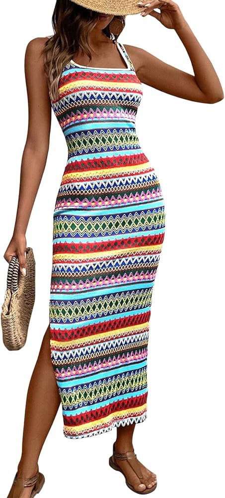 PRETTYGARDEN Maxi Dresses for Women 2024 Summer Casual Tank Dress Fitted Tight Square Neck Beach ... | Amazon (US)