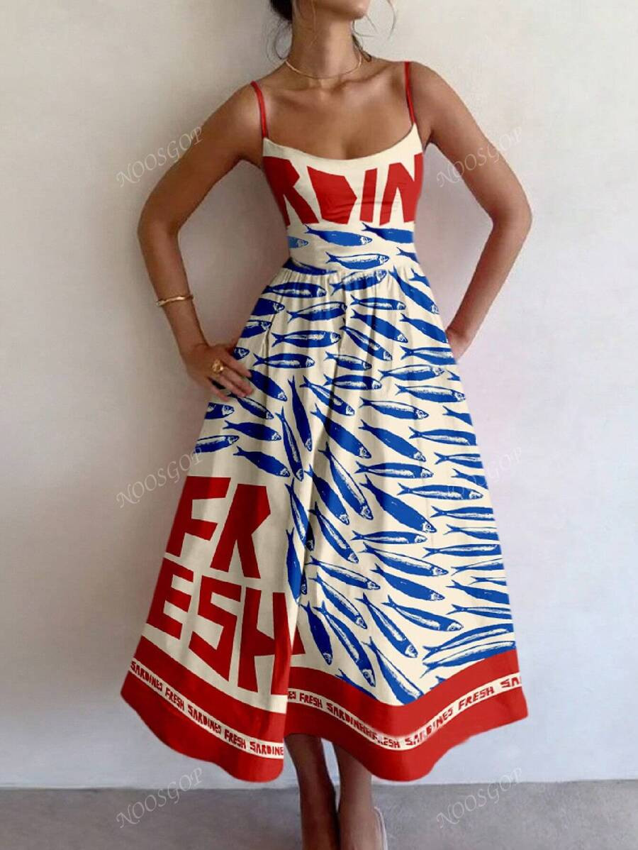 Bohemian Vacation Beach Women's Spring Summer Casual Holiday Style Vintage Fish Art Positioning P... | SHEIN