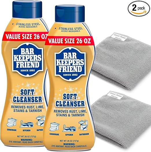 Bundle: Bar Keeper`s Friends Soft Cleanser, 26 OZ - 2 Packs & Microfiber Cleaning Towels, 14x14 i... | Amazon (US)