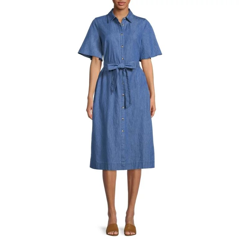 The Get Women's Short Sleeve Belted Midi Shirtdress | Walmart (US)