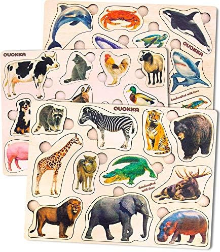QUOKKA Wooden Puzzles for Toddlers 1-3 – 3xSET Toddler Puzzles Ages 2-4 – Montessori Animal T... | Amazon (US)