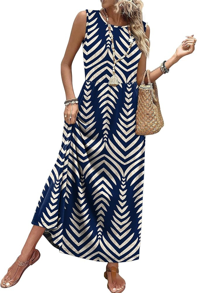 WIHOLL Summer Dresses for Women 2026 Maxi Dresses Long Flowy A Line Sleeveless Sundresses with Po... | Amazon (US)
