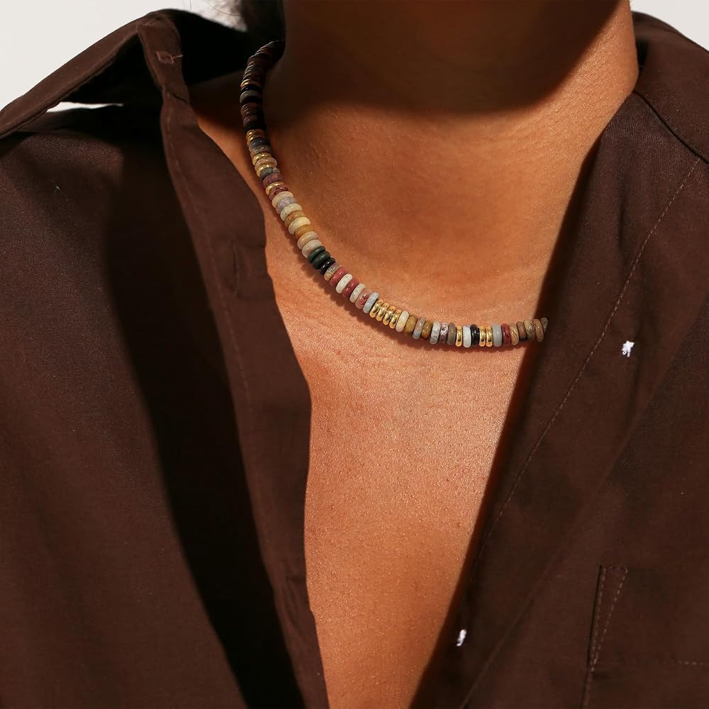 KissYan Beaded Necklaces for Women, Natural Stone Bead Choker | Amazon (US)