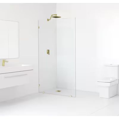 Glass Warehouse 35-in W x 78-in H Single Frameless Fixed Satin Brass Standard Shower Door (Clear ... | Lowe's
