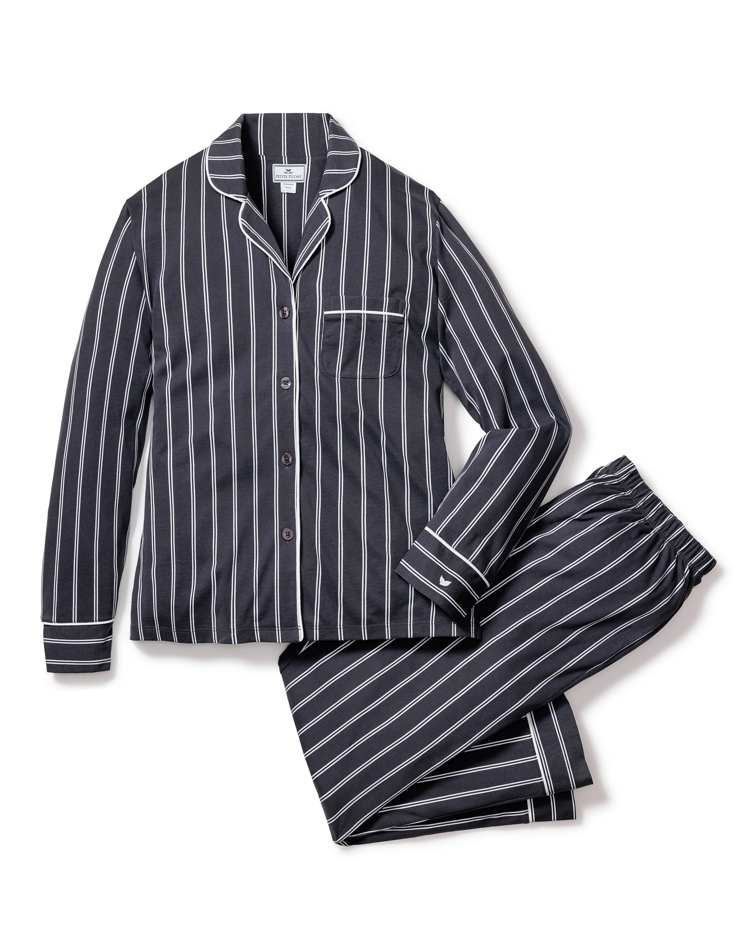 Women's Pima Pajama Set in Grey Stripe | Petite Plume