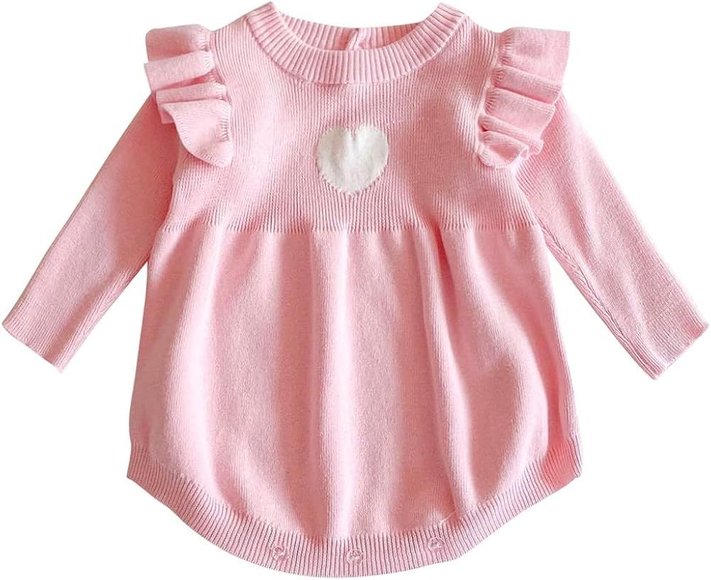 Newborn Baby Girls Sweater Romper Knit Fall Outfit Ruffles Long Sleeve Knitted Bodysuit Winter Cl... | Amazon (US)