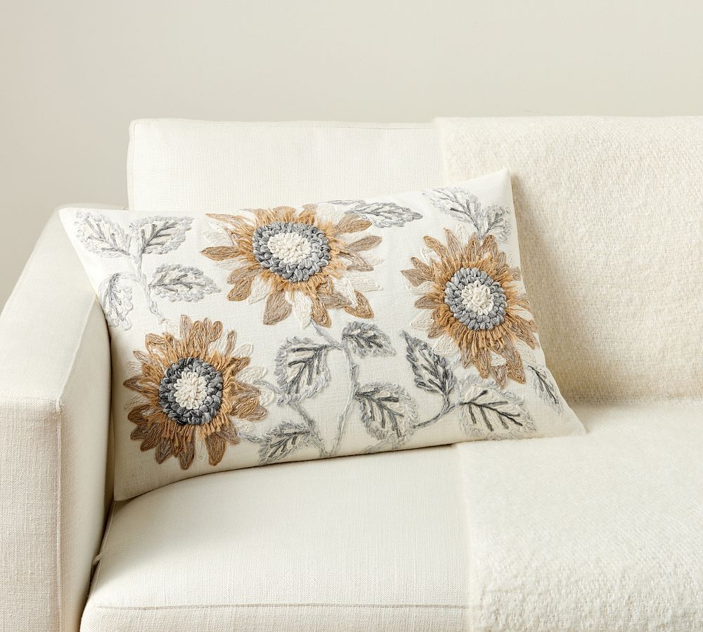 Autumn Sunflower Embroidered Lumbar Throw Pillow | Pottery Barn (US)