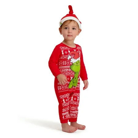 The Grinch Baby Unisex Red Long Sleeve Coverall and Hat, Sizes 0/3M-24M | Walmart (US)