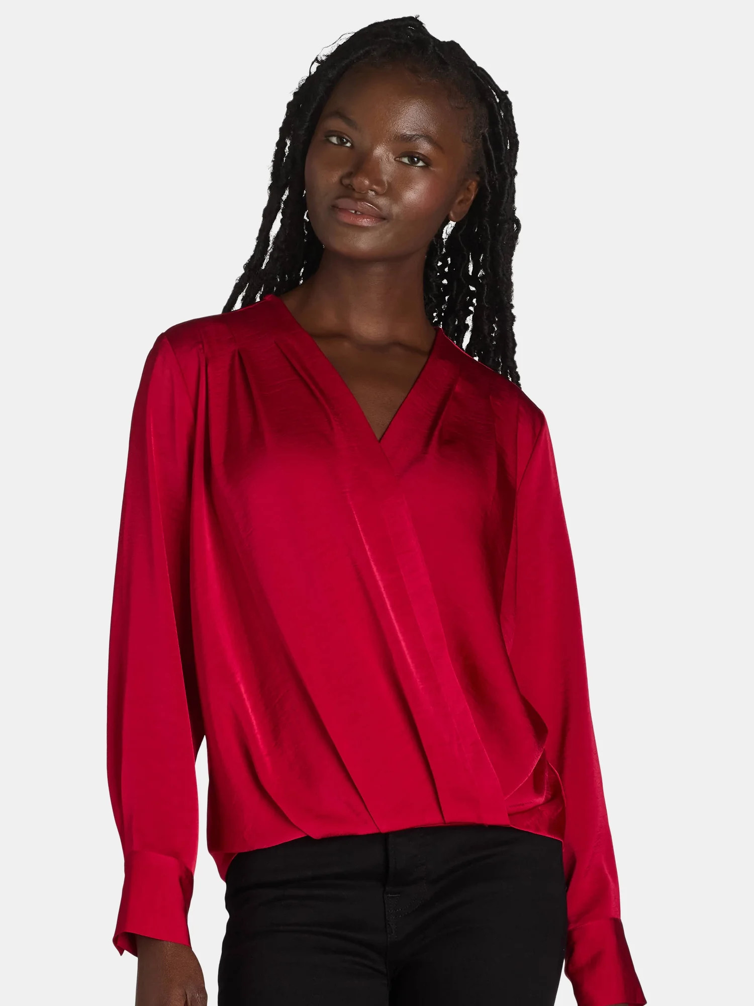 Time and Tru Women's Surplus Blouse with Long Sleeves, Sizes S-XXXL | Walmart (US)