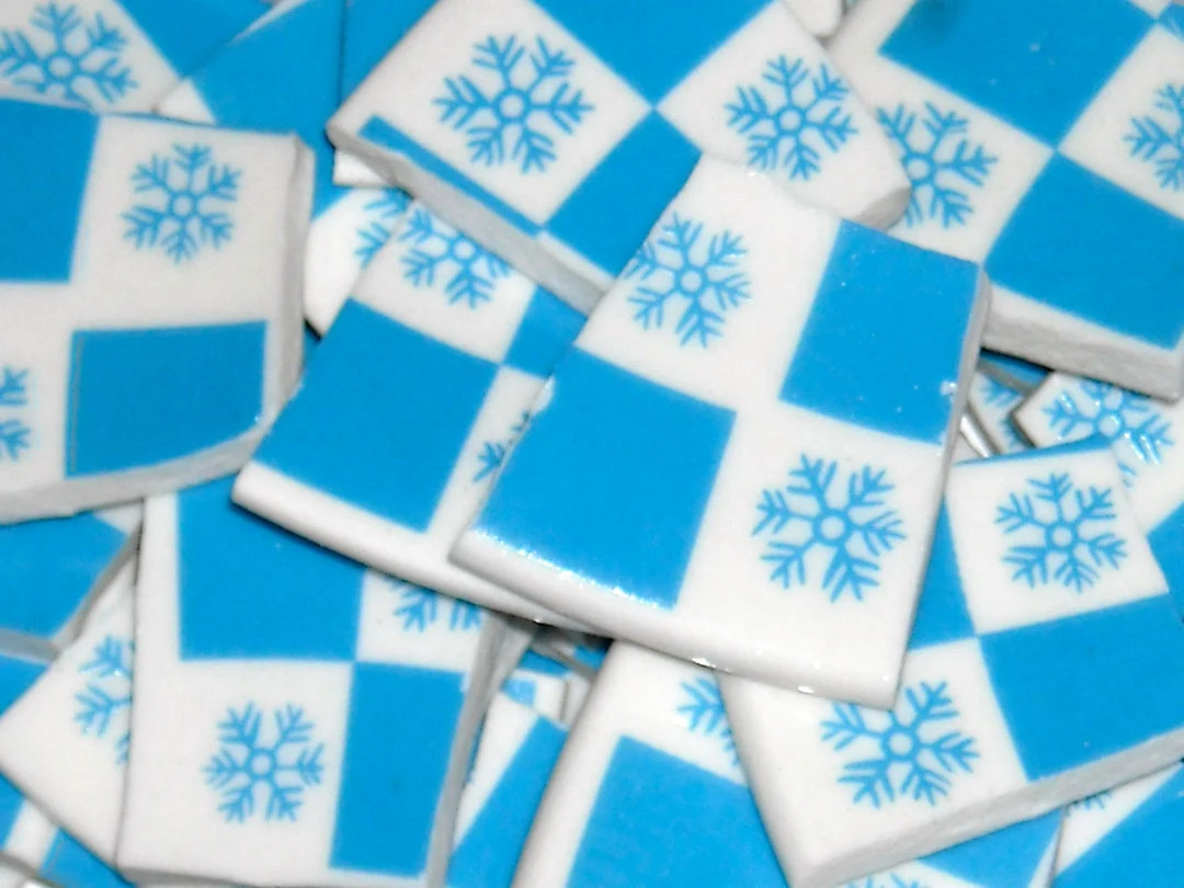 Blue and white snowflake handcut tiles for mosaics A3 | Etsy (US)
