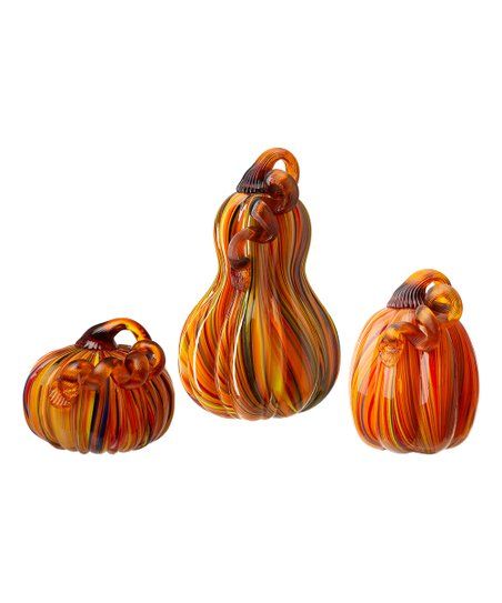 Glitzhome Orange Stripe Glass Pumpkin Décor - Set of Three | Zulily