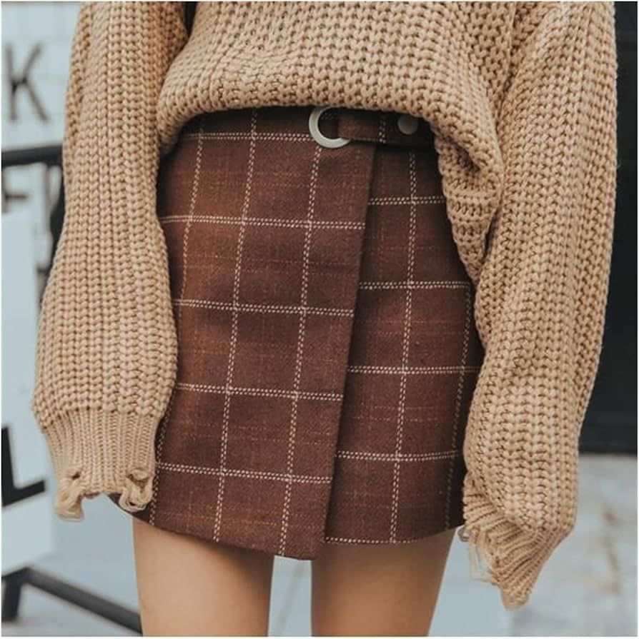 ZZYLHS Women's Autumn and Winter Thickened Plaid Skirt Female Skirts for Women High Waist (Color ... | Amazon (US)