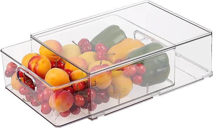 Amazon.com - Stackable Refrigerator Organizer Bins with Pull-out Drawer,Clear Fridge Drawer Organ... | Amazon (US)