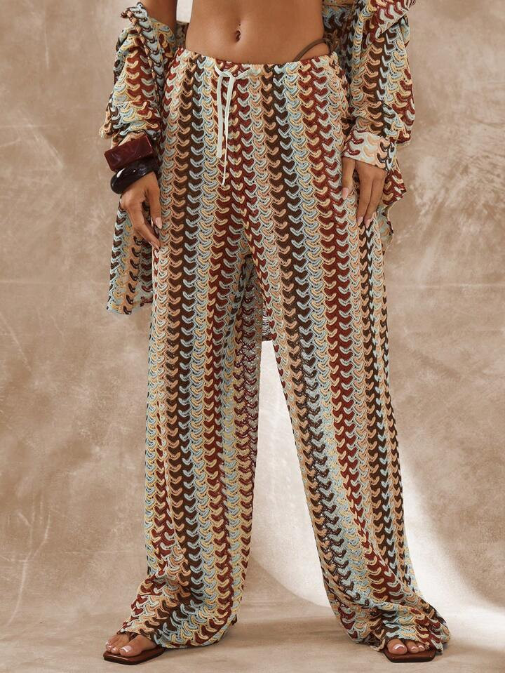 Musera Resort High Rise Tie Waist Patterned Cover Up Trousers Boho Ibiza Cute Sexy Vacation Summer Beach Swimwear Hot Skin | SHEIN