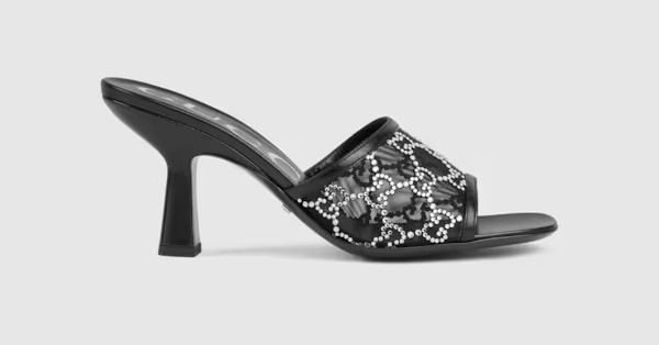 ☆新品☆GUCCI★20/21秋冬】MID-HEEL SLIDE W CHAIN WMNS) Gucci Sylvie Chain-embellished Leather Mid-Heel Pumps