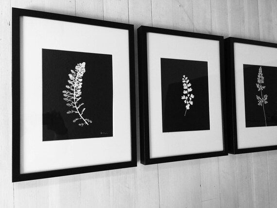 Black Botanical Prints Set of 3 prints Hand pressed | Etsy | Etsy (US)