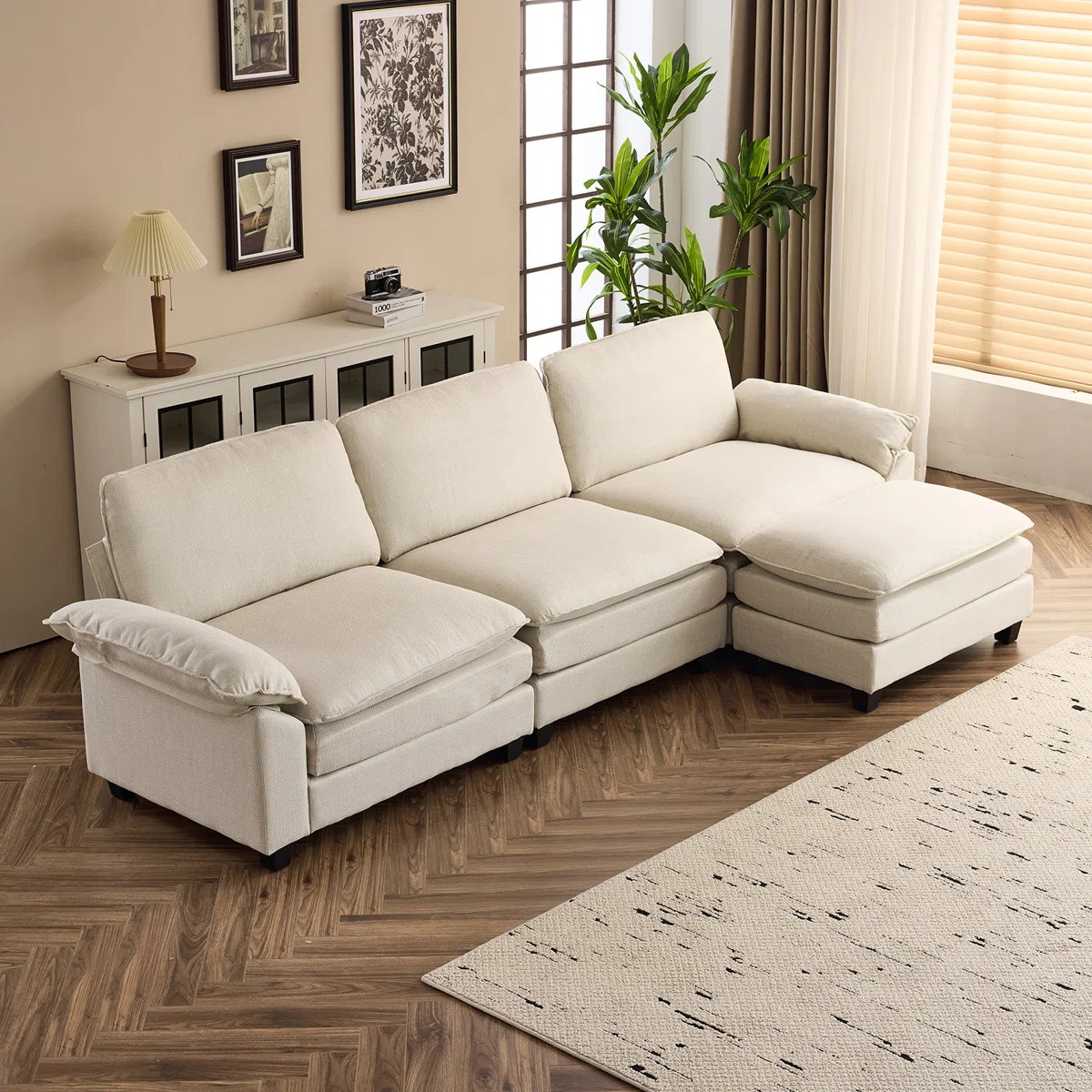 Avrilynn 120'' Upholstered Cloud Sofa&Couch with Ottoman | Wayfair North America