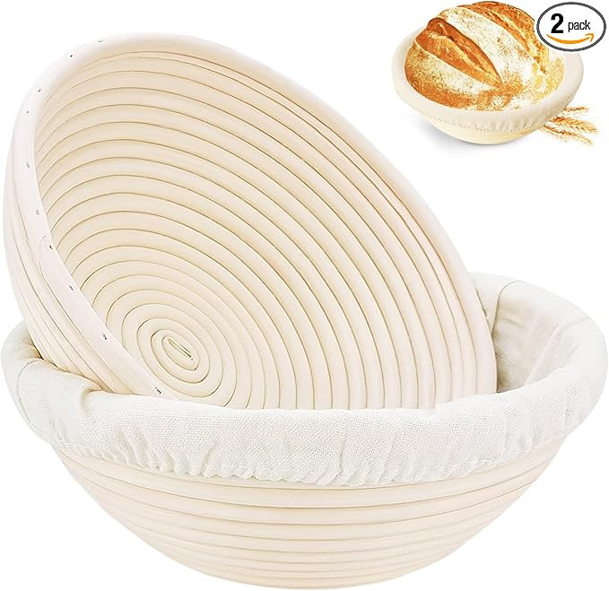 Banneton Bread Proofing Basket, Banneton Basket Set of 2, 9 inch Sourdough Proofing Basket Round ... | Amazon (US)