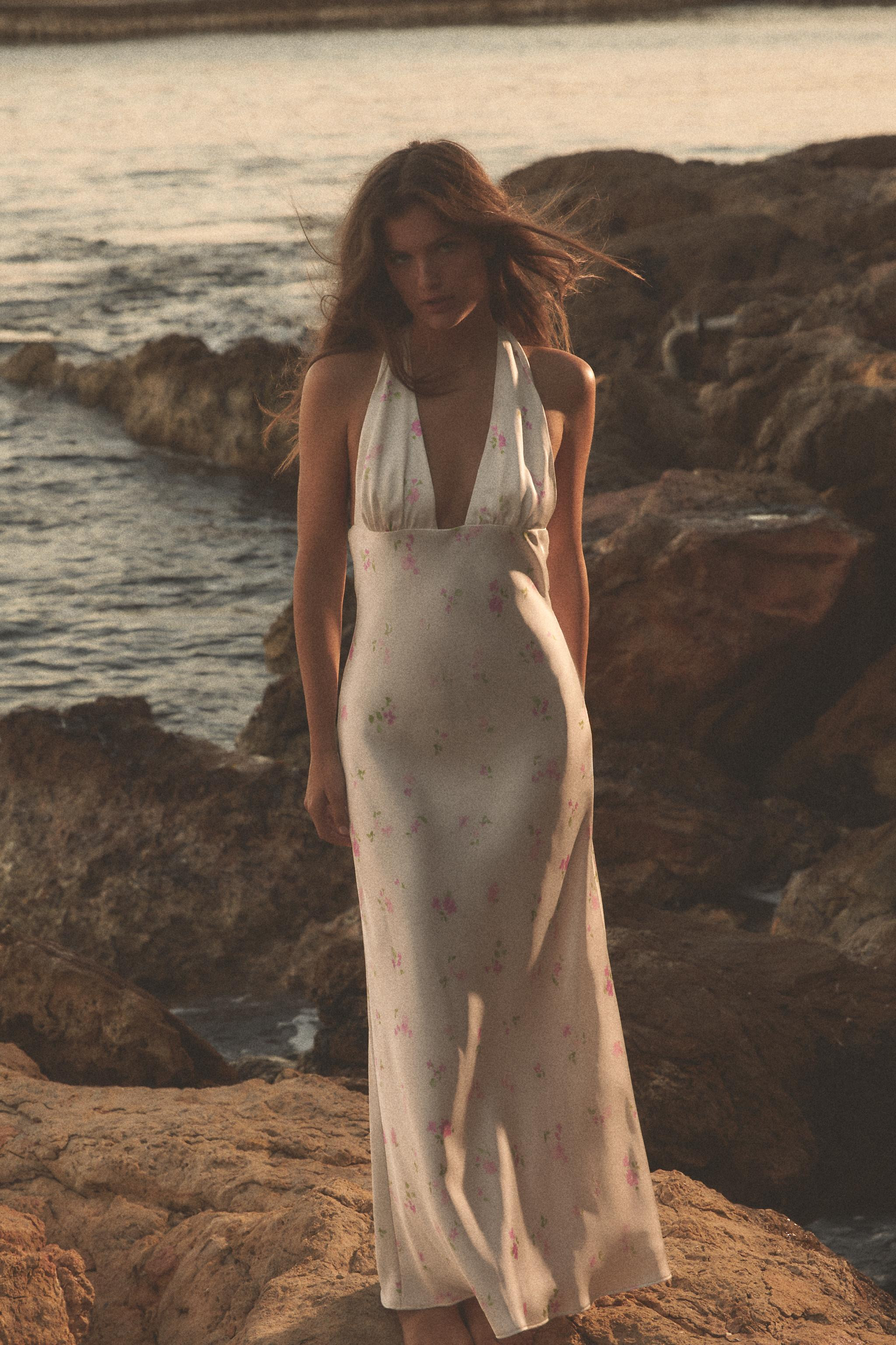 FLORAL SATIN EFFECT MIDI DRESS | Zara US