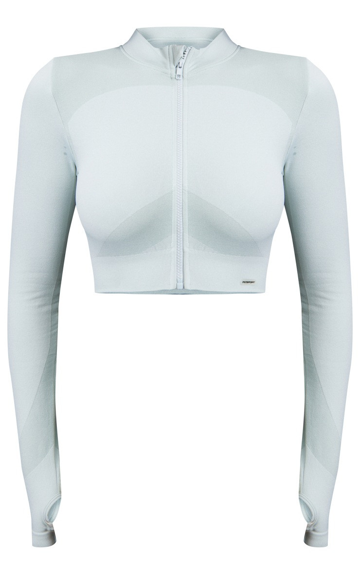 PRETTYLITTLETHING Pale Blue Sport Seamless Zip Up Jacket | PrettyLittleThing US