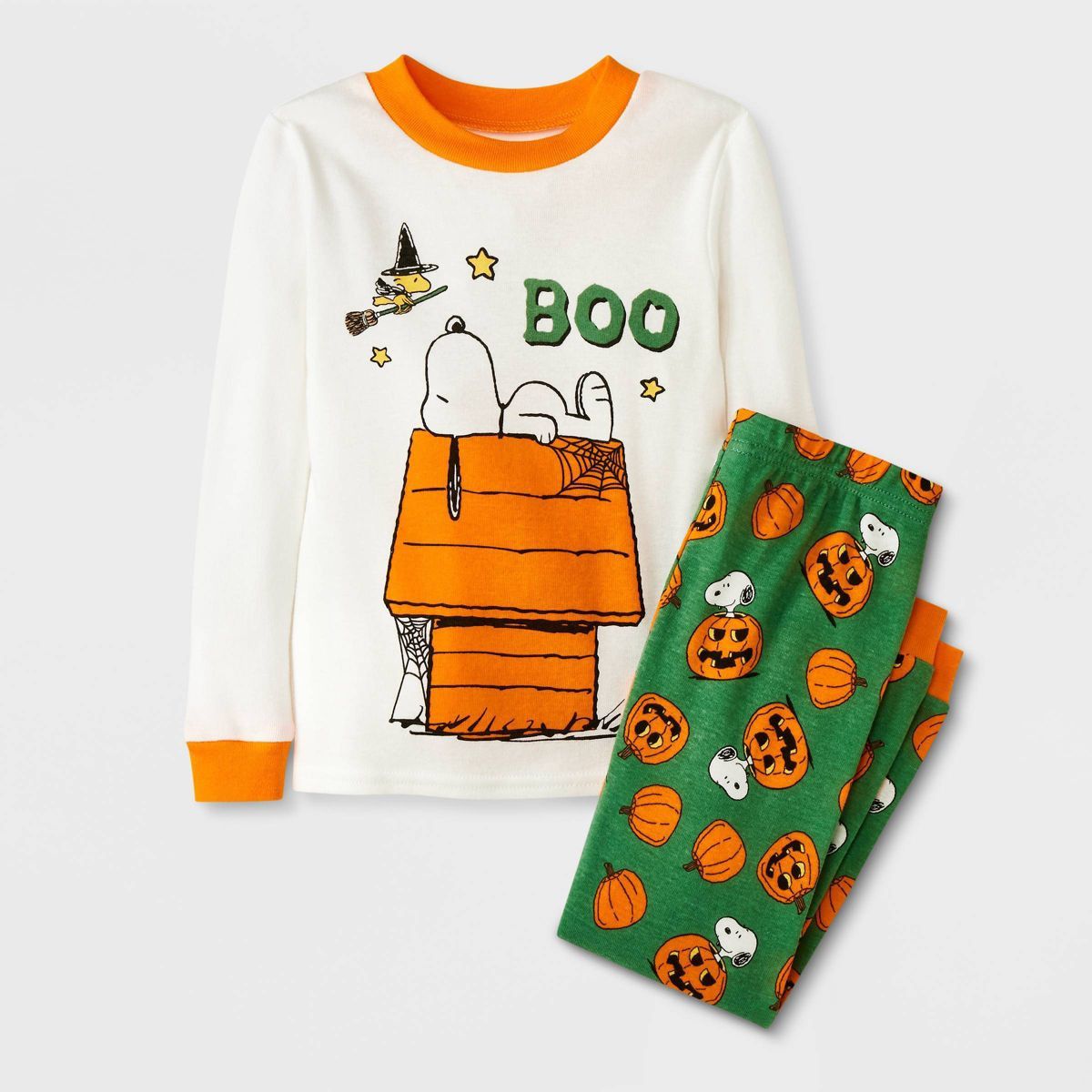 Toddler Boys' 2pc Snoopy 'Boo' Halloween Snug Fit Pajama Set - Green | Target