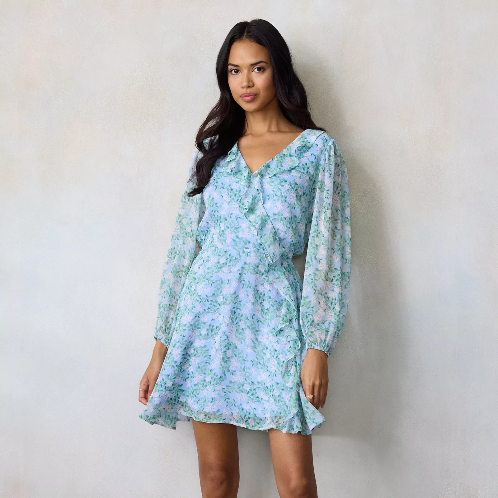 Women's LC Lauren Conrad Long Sleeve Cascade Ruffle Mini Dress | Kohl's