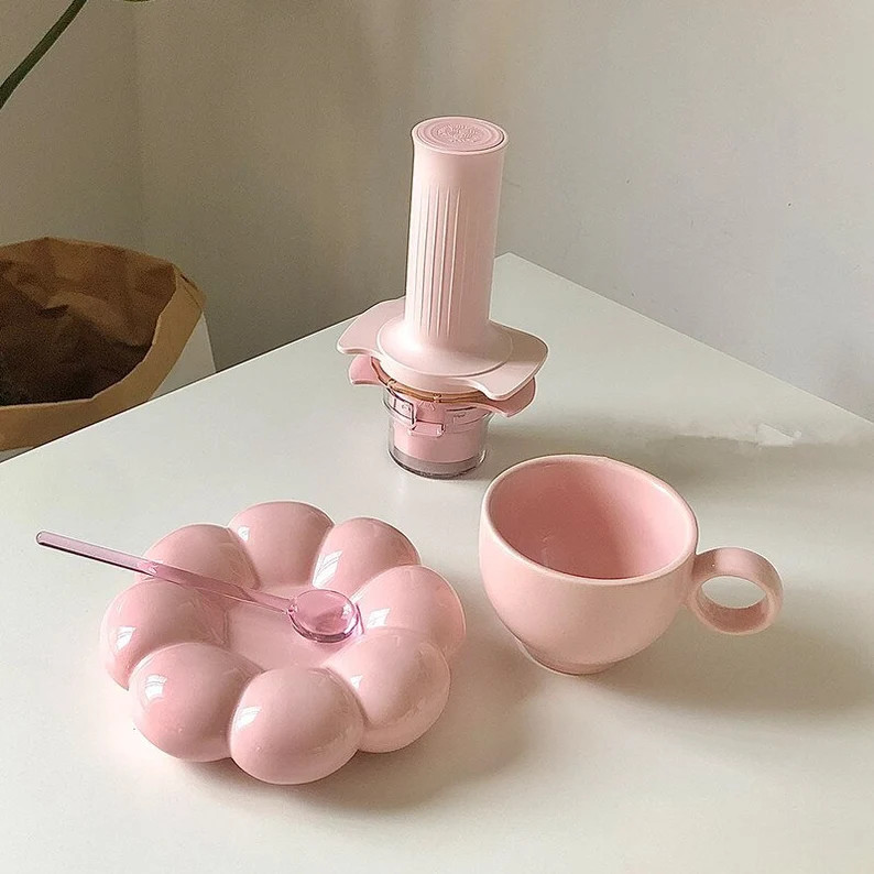 Flower Bubble Ceramic Coffee Cup | Coffee Latte Cloud Cup with Saucer | Aesthetic Ceramic Drinkin... | Etsy (US)