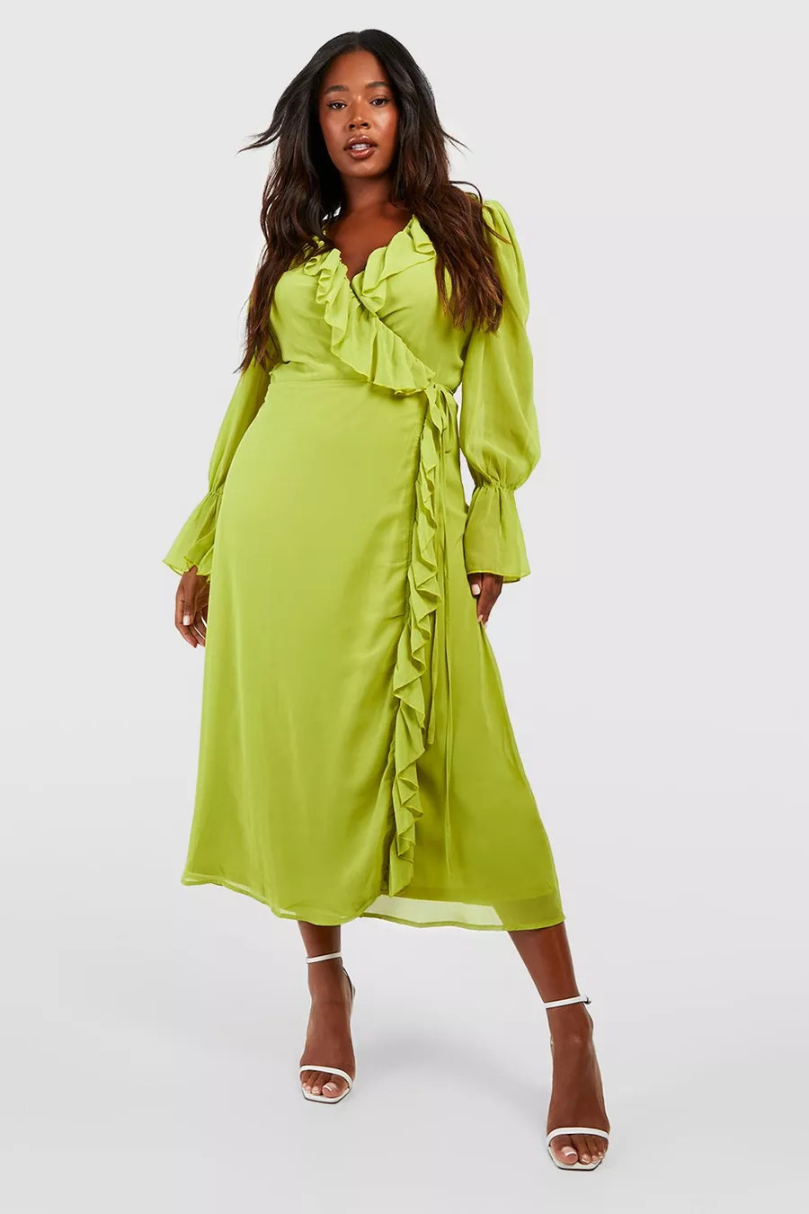 Plus Chiffon Ruffle Wrap Dress | boohoo (US & Canada)