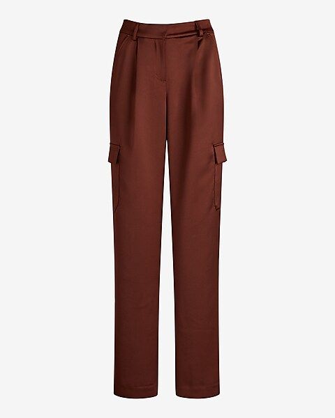 High Waisted Satin Cargo Trouser Pant | Express