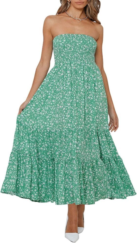 Women's Summer Bohemian Floral Printed Strapless Beach Party Long Maxi Dress | Amazon (US)