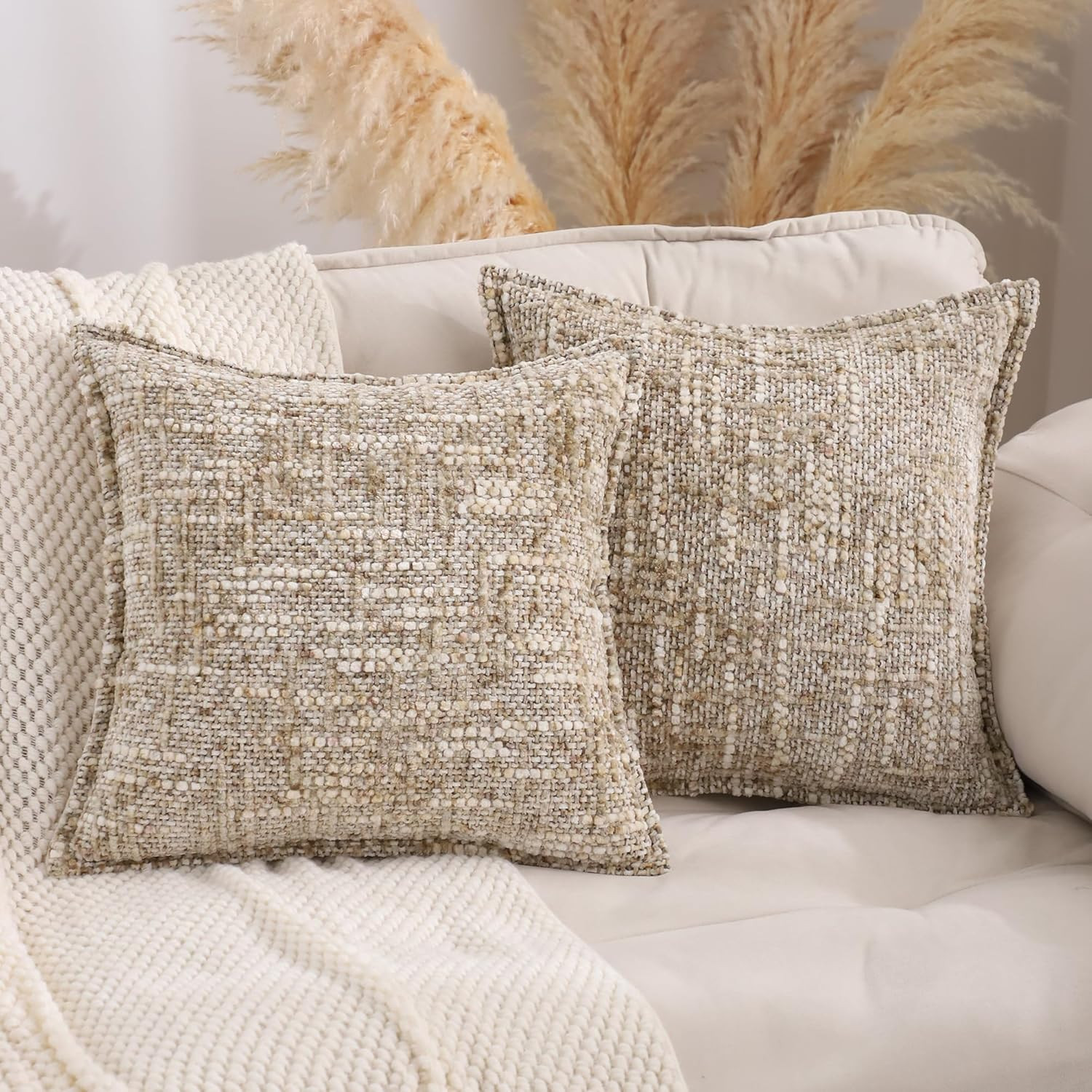 LUOYEHK Boho Throw Pillow Covers 18x18 Set of 2 Farmhouse Pillow Covers Broadside Decorative Chen... | Amazon (US)