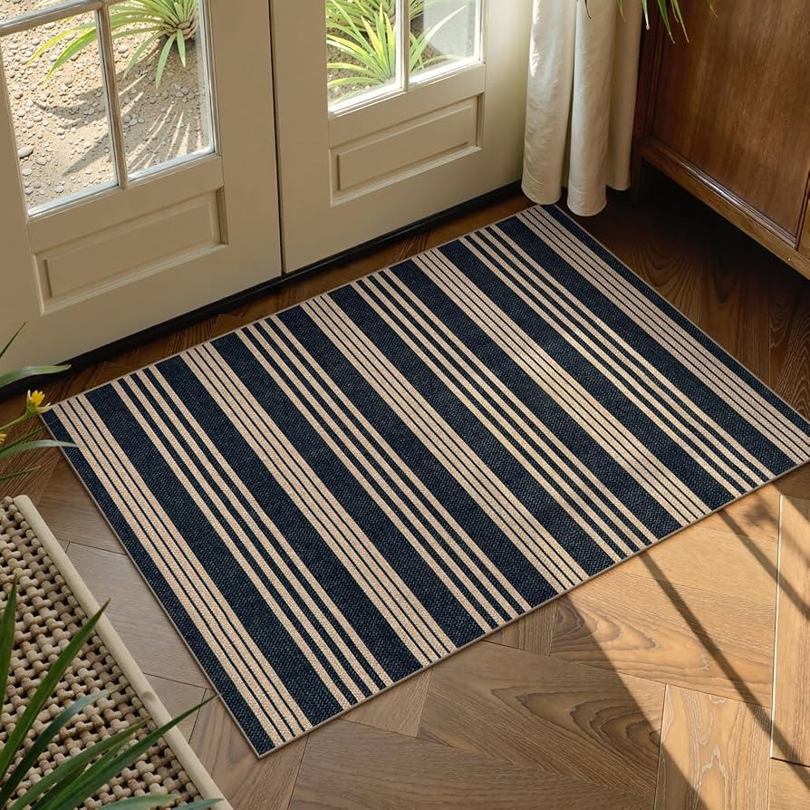 Lahome Elance Striped Easy Jute Front Door Mat, 2x3 Washable Kitchen Rug Small Indoor Outdoor Rug... | Amazon (US)