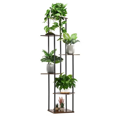Unique Bargains Wood Space Saving Flower Pot Planter Stand 6 Tiers Black | Target