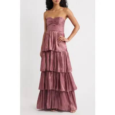 Lulus Bella Tiered Strapless Gown in Dusty Lavender at Nordstrom, Size Medium | Nordstrom