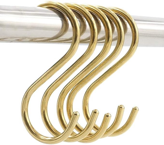 10 Pieces Multipurpose Brass S Shaped Hooks Coat Clothes Storage Hangers Kitchen Pot Pan Racks | Amazon (US)