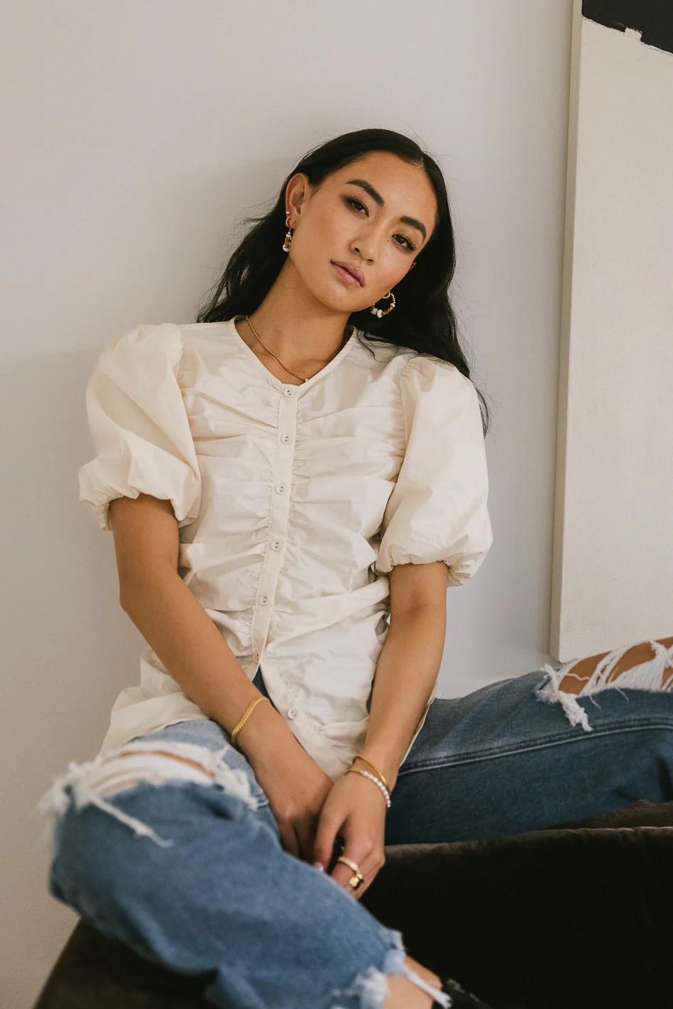 Frankie Ruched Top in Natural - FINAL SALE | Böhme US