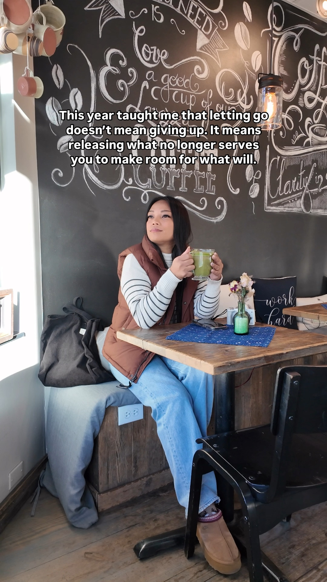 Coffee shop outfit in Breckenridge, Colorado ☕️ sweater (M), puffer vest (S), jeans (29R), Uggs (7), and @sezane tote bag 💼 

#LTKMidsize #LTKTravel #LTKHoliday