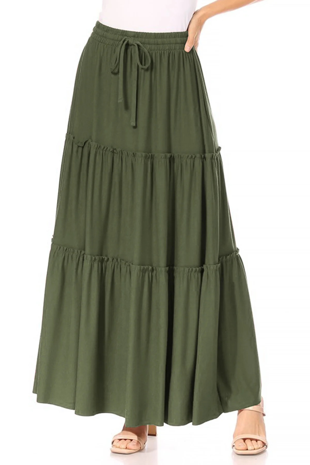 Women's Plus Size Tiered Ruffle Raw Hem Maxi Skirt | Walmart (US)