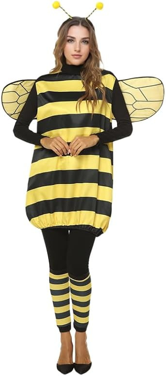 Halloween Costumes for Women Adult Cosplay Bee Costume Set with Wings Headband Leg Sleeves for Women Party Dress Up | Amazon (US)