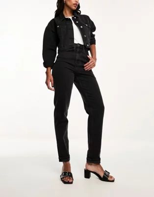 ASOS DESIGN high rise farleigh 'slim' mom jeans in washed black | ASOS (Global)