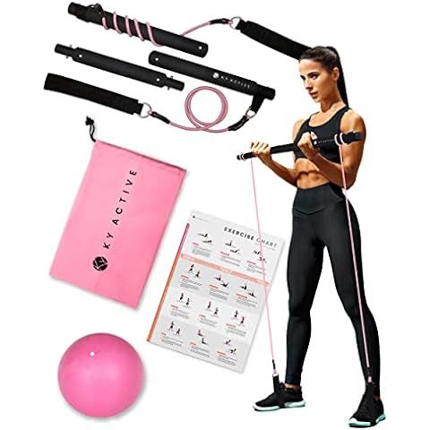 Pilates Bar Kit with Resistance Bands(4 x Resistance Bands),3-Section Pilates Bar with Stackable ... | Amazon (US)