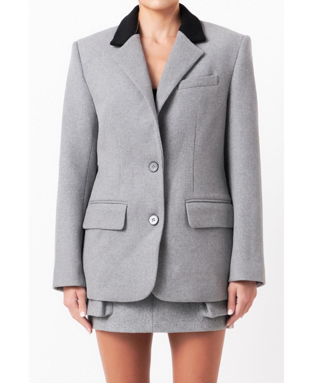 Grey Lab Women's Wool Oversize Blazer - Grey/black | Macy's