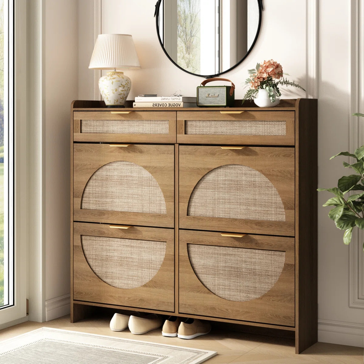Anteus 24 Pair Arch Rattan Shoe Storage Cabinet with 4 Flip Drawers 2 Storage Shelves | Wayfair North America