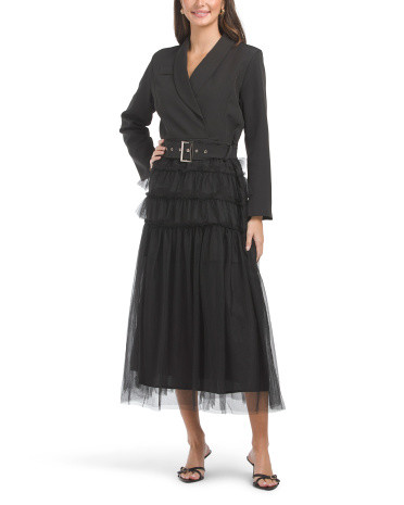 Long Sleeve Jacket Dress With Tulle Skirt | TJ Maxx